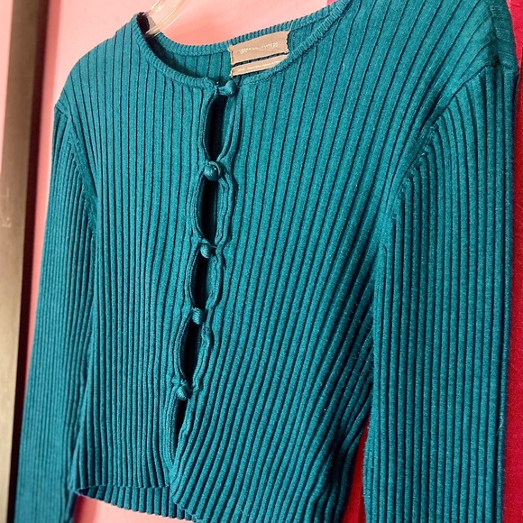 Urban Outfitters Teal Blue Pullover Button-Down Cropped Ribbed Women’s Medium - Picture 3 of 5
